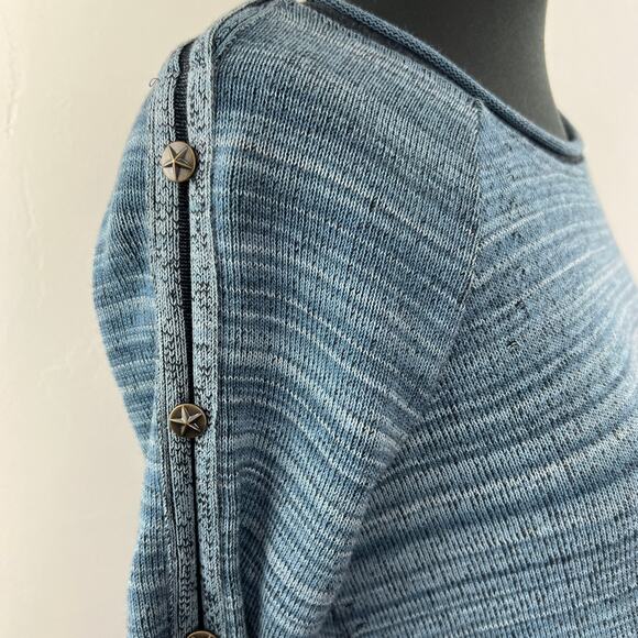 FREE PEOPLE We The Free Blue Rolled Round Neck Cotton Blend Long Sleeve Top XS - Picture 5 of 9